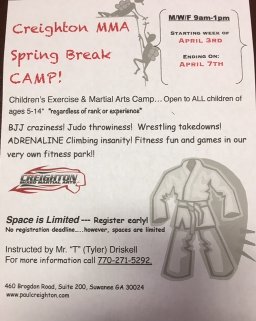 SPRING BREAK Kid's CAMP at Creighton MMA Creighton MMA & Fitness